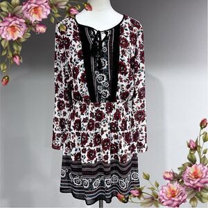 DR2 Long sleeve floral knee length country bohemian dress size‎ Medium